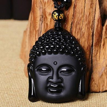 HandCrafted Obsidian Buddha Head Pendant Necklace